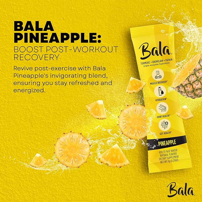 Bala Enzyme Hydration & Sugar-Free Drink Mix - Turmeric, Bromelain, Papain, Immunity, Mobility - Pineapple 0.25oz (10 Count)