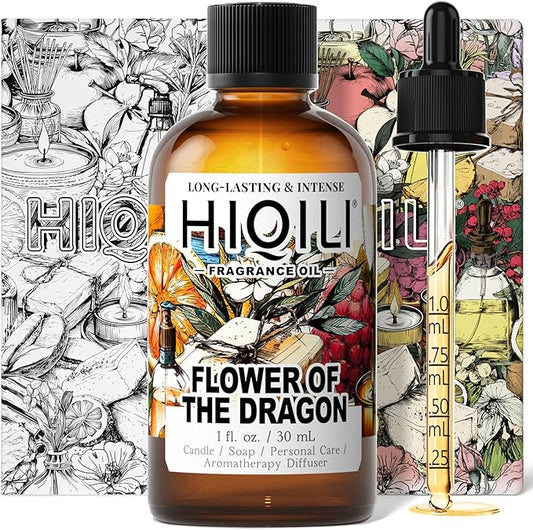HIQILI Flower of The Dragon Fragrance Oil for Diffuser, Inspired by Td.Orient Fiore-deDrago, Candle, Soap, Perfume & Linen Spray Making, Vanilla Cream Scent, Long-Lasting Aroma - 1 Fl Oz