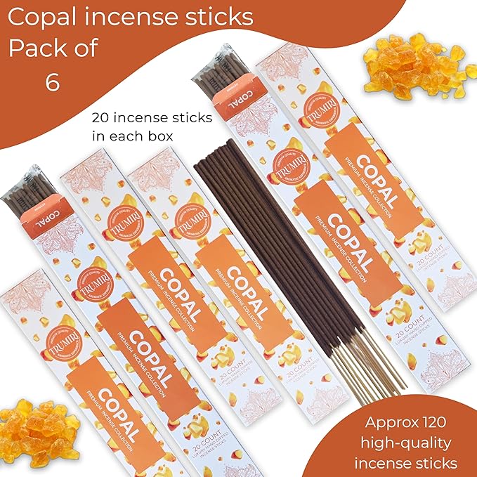 Copal Incense Sticks - Total 120 Insence-Sticks - 6 Packs of 20 Insense - Inciensos - Inscents - Natural Non Toxic Ingredients - Incents - Incence - Inscense - Insents
