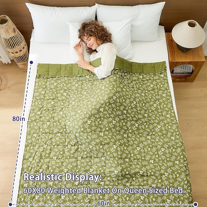 25 lbs weighted blanket Queen Size for Adults (60”x 80”, Sage) Cooling Heavy Blanket for Sleeping Perfect for 240-260 lbs, Winter Thick Breathable Blanket with Premium Glass Bead, Machine Washable