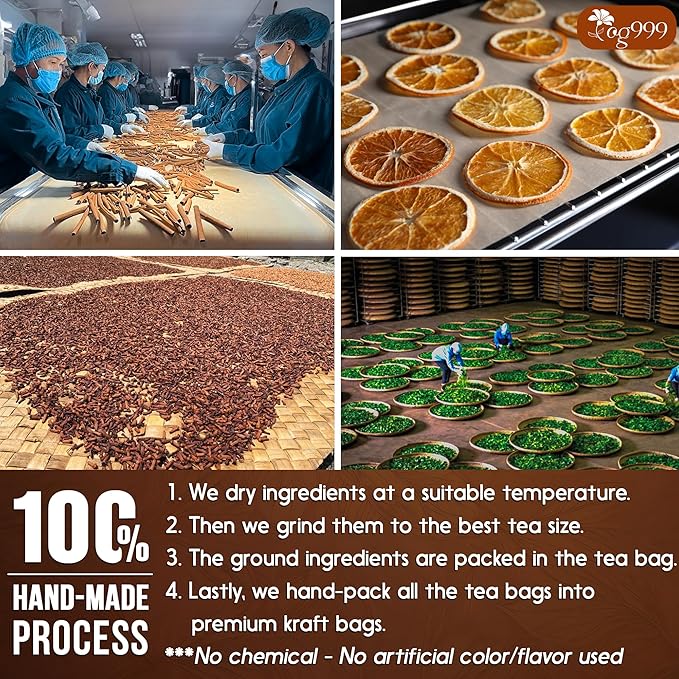 TOG999, 120 Tea Bags – Special Blend of Cinnamon, Black Tea, Orange Peel and Cloves, 100% Natural Ingredients, Hand-made Blend Herbal Tea. Eco-conscious Tea Bags. No Sugar, No Caffeine, No Gluten, Vegan.