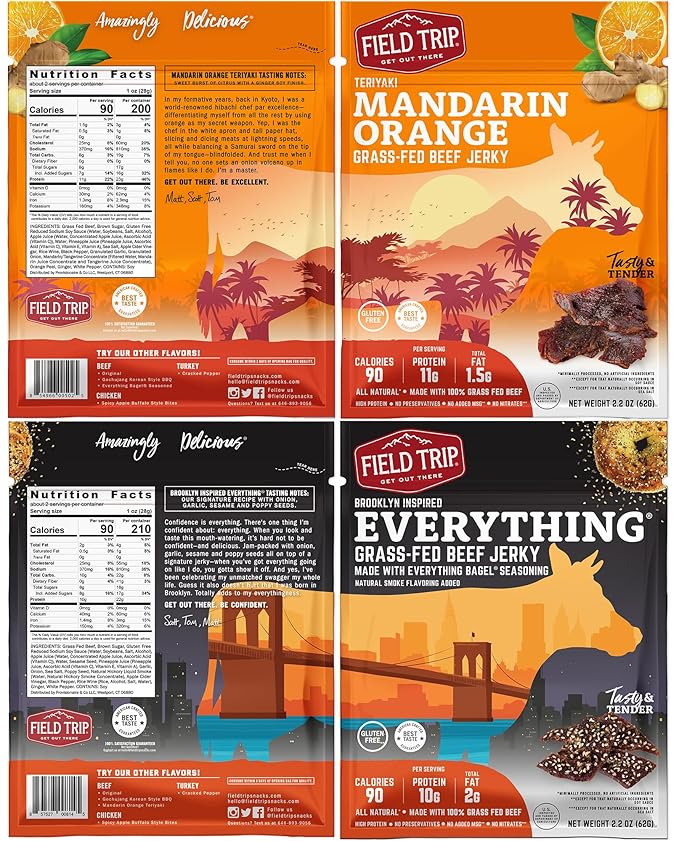 Field Trip Turkey, Chicken, and Beef Jerky Variety Pack, Healthy Gluten Free Snacks, All Natural, Paleo-Friendly Meat Snacks with No Nitrates, Low Carb, High Protein Snacks, 2.2 Ounce Bag, 7 Pack