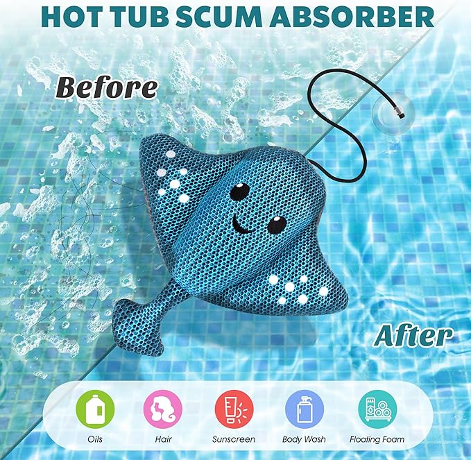 Hot-Tub-Scum-Absorber-Devilfish-Hot-Tub-Floating-Sponge-Scum-Remover Reusable-Scum-Bug-Hot-Tub-Oil-Scum-Absorbing-Sponge Keep Water Cleaner Spa & Pool Bath Scum-Hot-Tub-Accessories Adults Kids