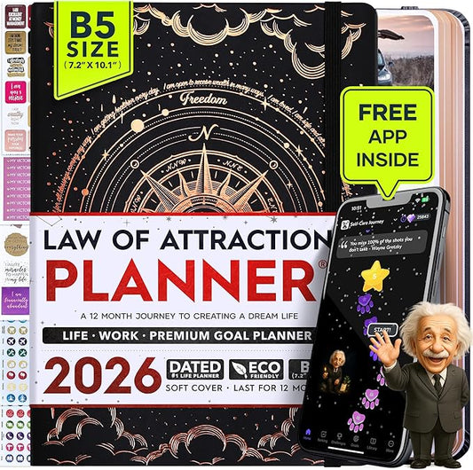 2026 Planner Weekly and Monthly | Law of Attraction Planner with Panduo App | A 12 Month Journey for Productivity, Gratitude & Goal Setting | Includes Foldable Vision Board, Gift Box & Stickers