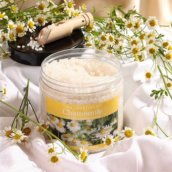 spa luxetique Bath Salts, 8pcs Bath Salts Gift Set with Argan Oil, Bath Bombs, Wooden Scoop, Epsom Salt for Soaking in Lavender, Rose, Chamomile Scent, Mother's Day Gifts