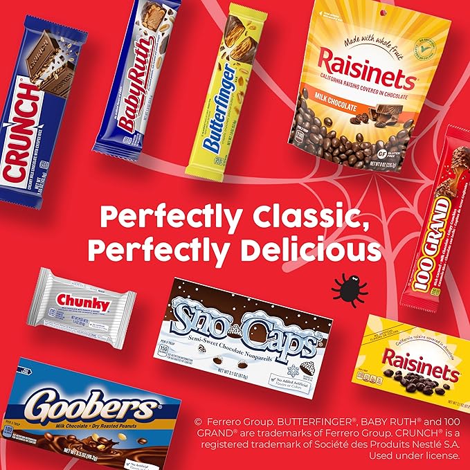 Butterfinger, CRUNCH, Baby Ruth, 100 Grand Fun Size Assorted Candy Bars, Great for Sharing, Bulk 60 Count Pack, 37.2 oz