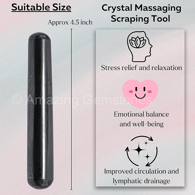 Amazing Gemstone Shungite Crystal Wand Massage Stick - Pelvic Wand Gua Sha for Adults - Crystals and Healing Stones Massage Wands for Adults Gifts (Smooth)