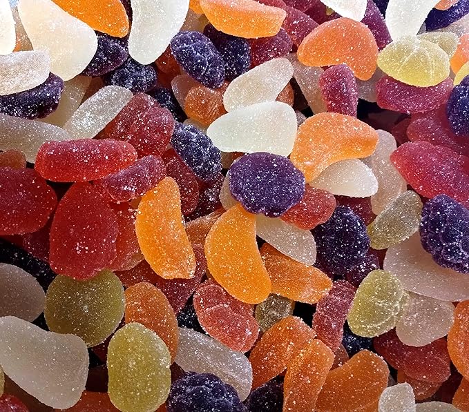 Assorted Jelly Fruit Shaped Candy - 1.5 lbs of Sugar Dusted Orange Raspberry Pear Pineapple Grape Chewy Candy