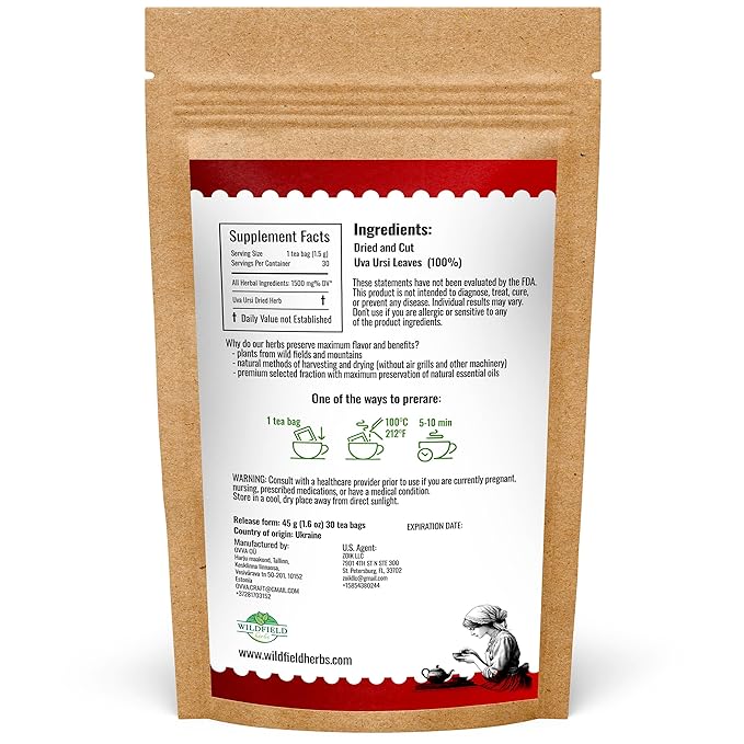30 Bags Uva Ursi Leaf Uva Ursi Tea Herbal (Arctostaphylos Uva-Ursi) - 30 Count 1.5g Tea Bags Ursa Bag Uva-Ursi Herb Arctostaphylos Uva-Ursi