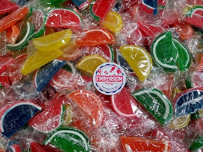 Assorted Fruit Slices - 1 lb of Fresh Delicious Wrapped Sweet Sugar Sanded Orange Lime Watermelon Cherry Blue Raspberry Lemon Slices