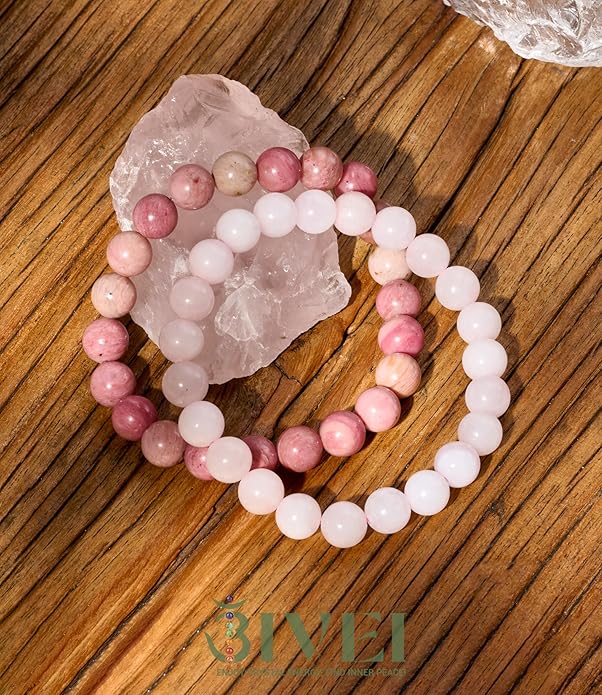 Bivei Natural Gemstone Semi Precious Healing Crystals Handmade Stretchy Round Beads Bracelet, Enhance Positive Energy