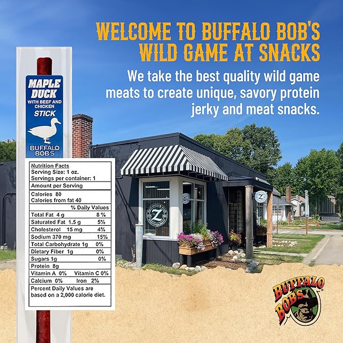 Buffalo Bob's Wild Game Meat Snack Stick - Maple Duck Stick 10 Pack