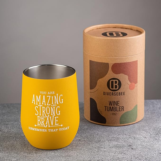 DIVERSEBEE Inspirational Thank You Gifts for Women, Mom, Sister, Wife, Girlfriend, Coworker, Nurses, Best Friend, Encouragement Birthday Wine Gifts - Insulated Wine Tumbler Cup with Lid (Honey)