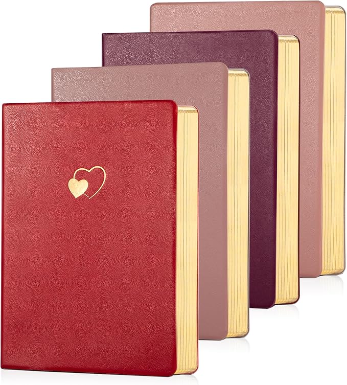 CAGIE 4 Pack Lined Journal Notebook for Women and Girls 256 Pages Cute Diary with Heart-Shaped Leather Journals for Writing A5 Soft Cover Notebooks for Work School, Red