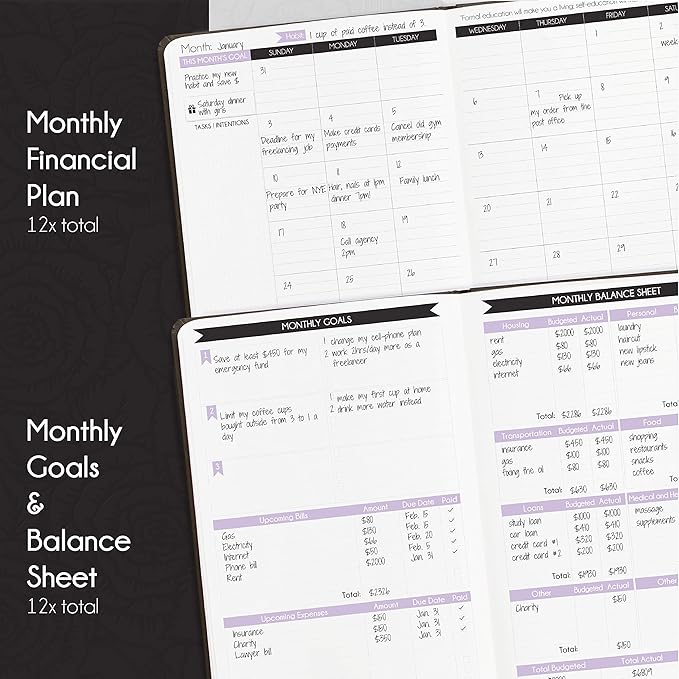 Financial Planner - Monthly Budget Planner & Monthly Bill Organizer | A 12-Month Journey to Financial Freedom | Bill Payment Tracker Organizer, Debt, Expense Tracker & Money Saving with Pockets