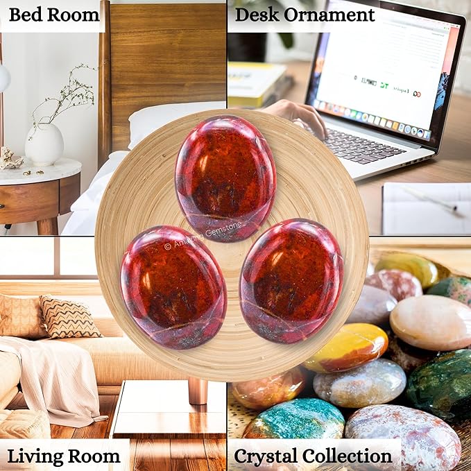 Amazing Gemstone Red Jasper Hematite Crystals and Healing Stones - Large Palm Stone Crystals Piedra - Crystal for Good Luck, Positive Energy, Meditation - Unique Stocking Stuffers Birthday Gifts