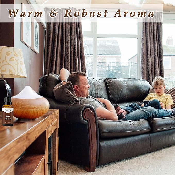 Black Tobacco Fragrance Oil - ESSLUX Essential Oils for Diffuser, Candle Soap Making Scents, Aromatherapy Scented Massage, Perfume for Humidifier Home Fragrance, 1 fl oz