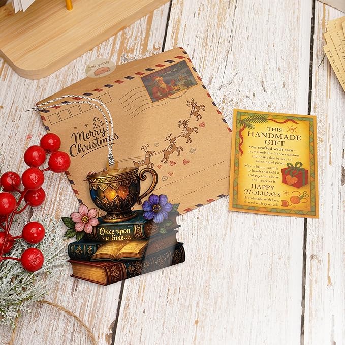 Book ornament - Book-lover gifts for women | Teacher | Librarian - Book ornaments for christmas tree - Christmas ornament 2025 - White elephant gifts - Xmas Tree Funny Decoration, Exchange