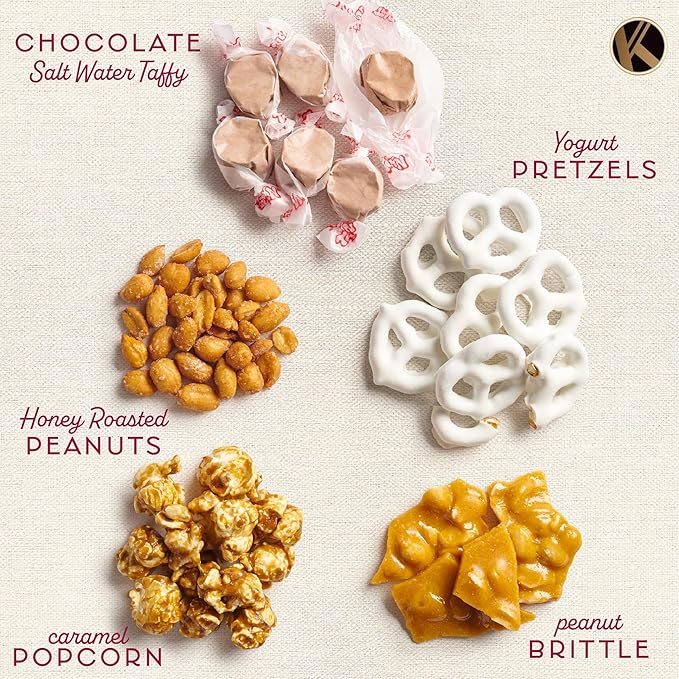 KREMERY Creamy Chocolate Cravings - Diwali Sweets Hamper Chocolate Covered Pretzels & Caramel Popcorn Gift Basket, in Seagrass Tray + Ribbon (Classic, 1.5 lbs) Food Arrangement