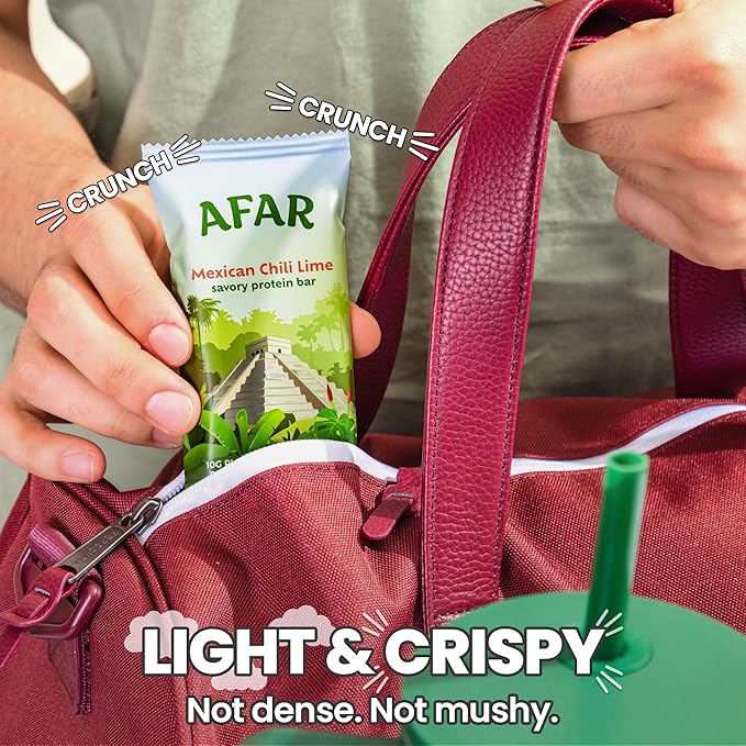 Afar Savory Protein Bars – Low Sugar, High Protein – Healthy Snacks for Adults – Meal Replacement Bar – Rice Crispy Texture – Vegan, Gluten Free (8 Bars, Mexican Chili Lime)