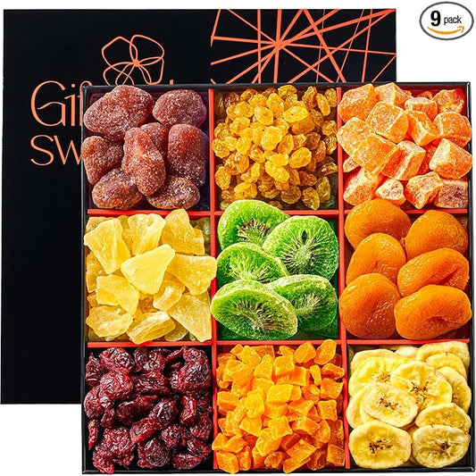 Dried Fruit Gift Basket - 9 Sectional - Tropical Arrangement - Gourmet Snack Box for Birthday, Anniversary, Corporate Gifting, Sympathy, Care Package, Get Well