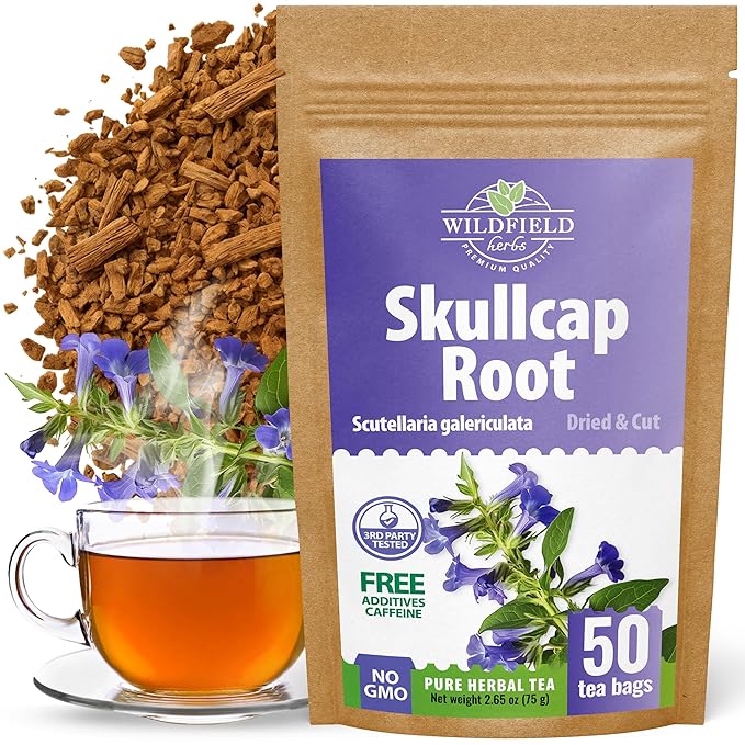 50 Bags Skullcap Herbal Tea (Scutellaria) – 50 Tea Bags 1.5g Skullcap Herb Escutelaria