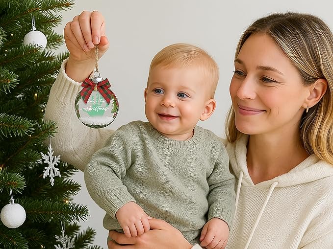 Stylor Baby's First Christmas Ornament 2025 - DIY Clear Plastic Flat Ball Handprint Kit Keepsake, for Newborn Boy or Girl, My 1st Xmas Tree Hanging Snowflakes Decoration
