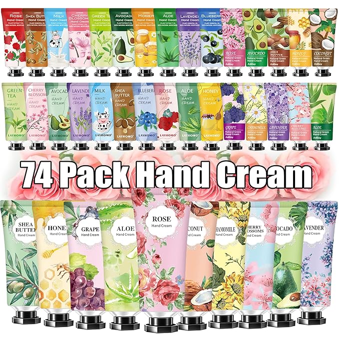 74 Pack Hand Cream Gift Set For Women and Girls,Stocking Stuffers Christmas Gifts Bulk,Appreciation Gifts,Nurses Gifts,Natural Plant Hand Lotion For Dry Cracked Hands,Mini Hand Lotion Travel Size