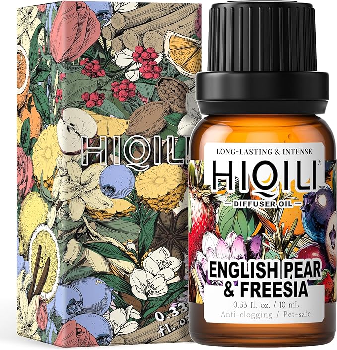 HIQILI English Pear &Freesia Diffuser Oil, Long-Lasting Refill for Humidifiers & Reed Diffusers, Hotel-Grade Scent, Suitable for Home Use - 0.34 Fl Oz
