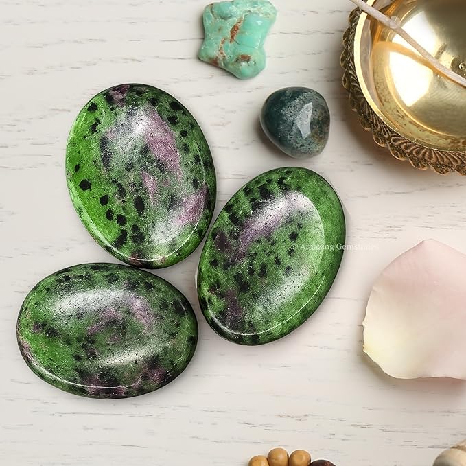 Amazing Gemstone Ruby Zoisite Worry Stone Crystals and Healing Stones - Worry Stones for Stress Relief Gifts - Piedra Crystal Fidget for Meditation, Relaxation - Unique Stocking Stuffers