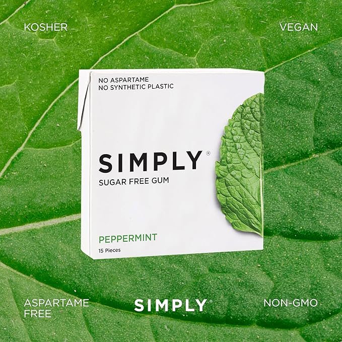 SIMPLY Gum | Xylitol Sugar Free Chewing Gum | Peppermint | Pack of Three (45 Pieces Total) | Synthetic Free + Sugar Free + Aspartame Free
