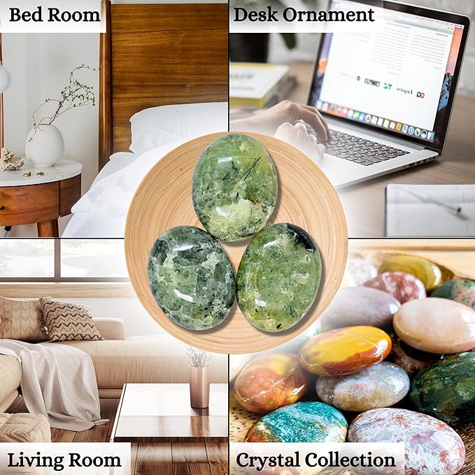 Amazing Gemstone Prehnite Epidote Crystals and Healing Stones - Large Palm Stone Crystals Piedra - Crystal for Good Luck, Positive Energy, Meditation - Unique Stocking Stuffers, Gifts for Women, Men