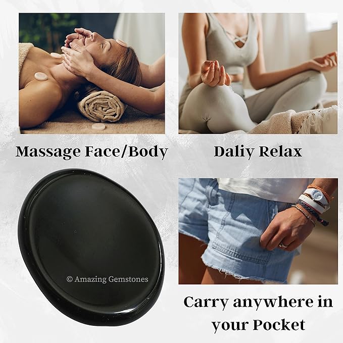 Amazing Gemstone Black Obsidian Worry Stone, Healing Crystals - Piedra Crystal Fidget for Gift, Meditation, Calming, Relaxation, Stress Relief