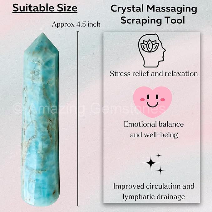 Amazing Gemstone Caribbean Calcite Crystal Wand Massage Stick - Pelvic Wand Gua Sha for Adults - Crystals and Healing Stones Massage Wands for Adults Gifts (Pointed)