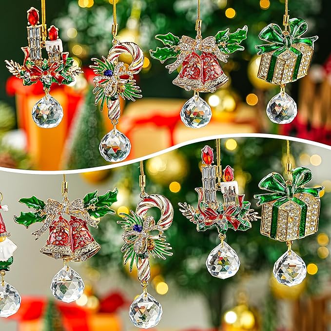 H&D HYALINE & DORA 4 Pcs Christmas Ornaments Set Cane Gift Box Bell Hanging Ornament Xmas Tree Ornament for Holiday Party Home Decor