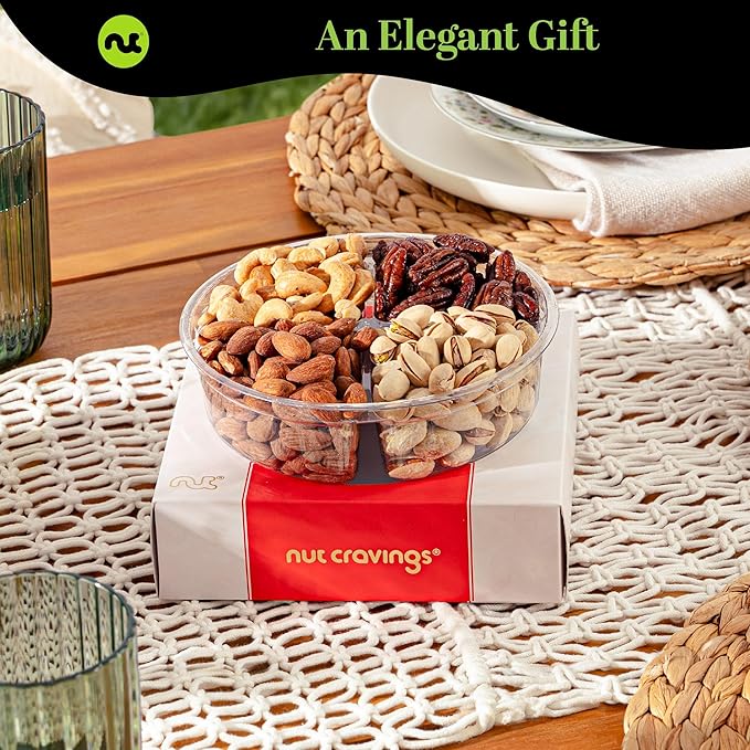NUT CRAVINGS - Diwali Sweets Hamper Mixed Nuts Gift Basket in Red Gold Box (4 Assortments) Food Arrangement, Healthy Snack Care Package, Food Assortments