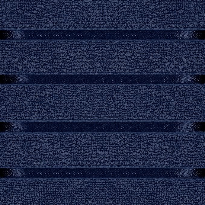 Utopia Towels 8 Piece Luxury Towel Set, 2 Bath, 2 Hand, and 4 Wash Cloths, 600 GSM Ring Spun Cotton, Highly Absorbent Viscose Stripe Towels, Ideal for Everyday use, Navy