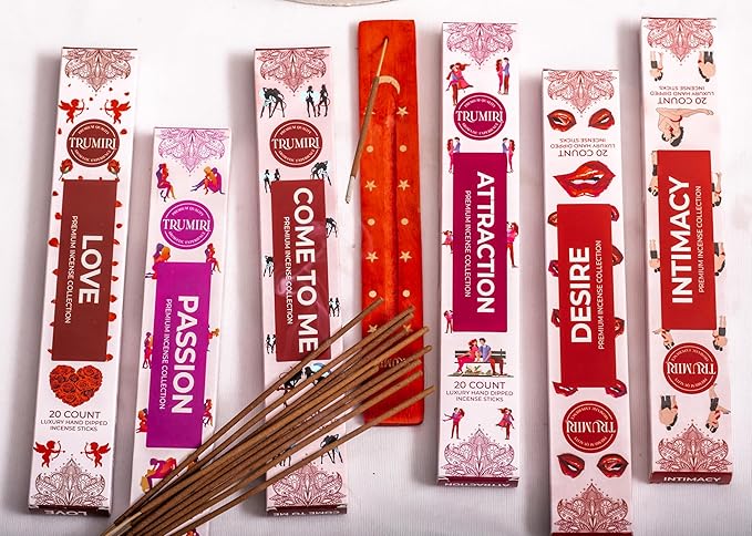 Trumiri Incense Sticks - Love Spell - Total 120 Insence-Sticks (20 Insense x 6 Incents) - Incienso Inscents-Sticks for Spell to Rekindle Call Attract New Fire of Love + Incense Holder