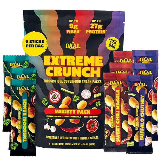 Daal By Keen Crunchy Mung Bean Snacks – Variety Pack - Plant-Based Protein, High Fiber, Gluten Free & Nut-Free – Mix into Salads or Enjoy as an On-the-Go Snack - 1 Resealable Pack, 4.76 oz