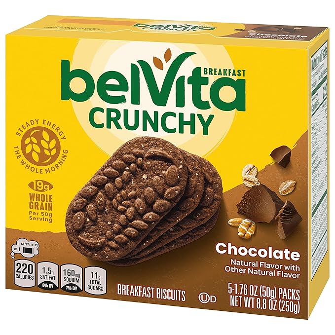 belVita Breakfast Bars Biscuits, Chocolate, 30 Total Packs, 6 Boxes (4 Biscuits Per Pack)