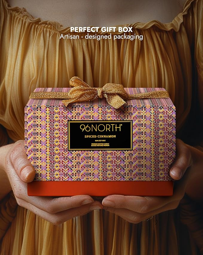 96NORTH Luxury Spiced Cinnamon Candle | Large 3 Wick Jar Candle | Up to 50 Hours Burning Time | 100% Natural Soy Wax | Relaxing Aromatherapy Aesthetic Candles | Housewarming Gift for Men and Women