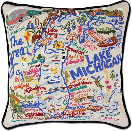 Catstudio Lake Michigan Embroidered Decorative Throw Pillow