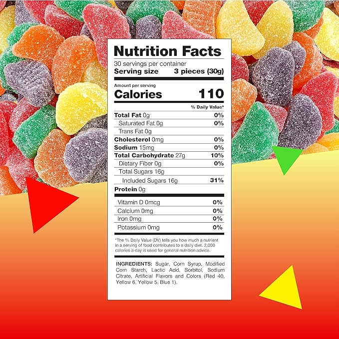 Fruit Slices Candy | 2 Pound Bulk Bag | Assorted Sugar Coated Jelly Candies in Strawberry, Orange, Lemon, Grape, Apple Flavors | Old Fashioned Fruit Chews Candy