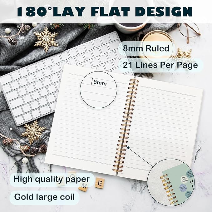 BearCake Notebook Journal, Blue Floral Notebook for Women,Journal for Women, Aesthetic Office Supplies Hardcover Spiral Notebook 5.5x8.3 644