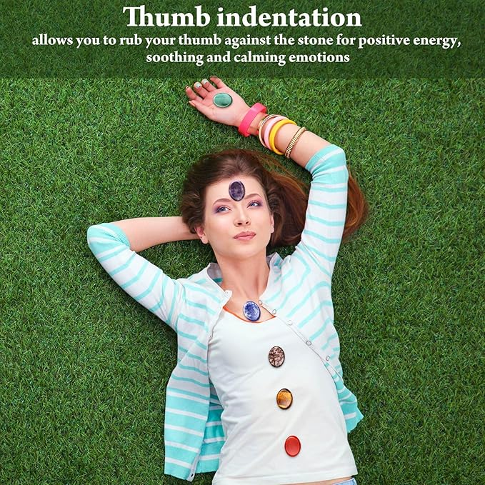 BBTO 12-Piece Worry Stones - Black Obsidian Crystal Thumb Stones for Stress Relief Meditation