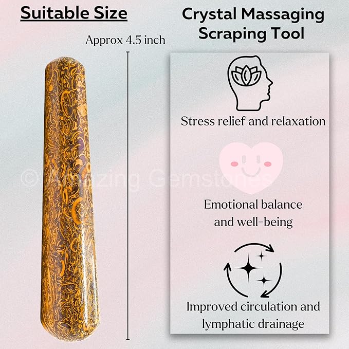 Amazing Gemstone Mariyam Jasper Crystal Wand Massage Stick - Pelvic Wand Gua Sha for Adults - Crystals and Healing Stones Massage Wands for Adults Gifts (Smooth)