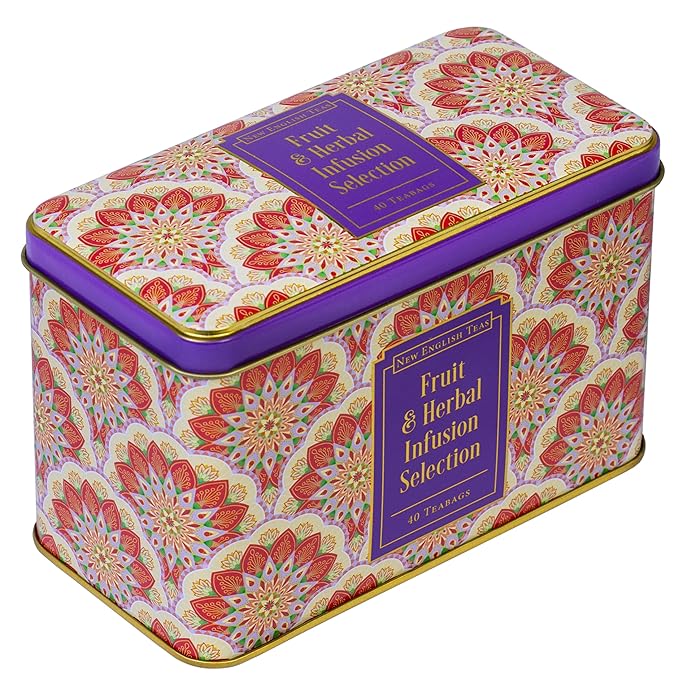New English Teas Fruit and Herbal Tea in Tin with 40 Teabags - Rosehip & Hibiscus, Peppermint, Chamomile & Black Tea with Lemon & Ginger