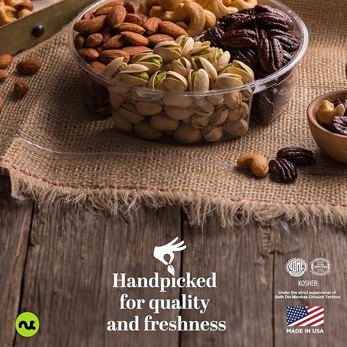 NUT CRAVINGS - Diwali Sweets Hamper Mixed Nuts Gift Basket + Green Ribbon (4 Assortments) Food Arrangement, Healthy Snack Care Package, Food Assortments