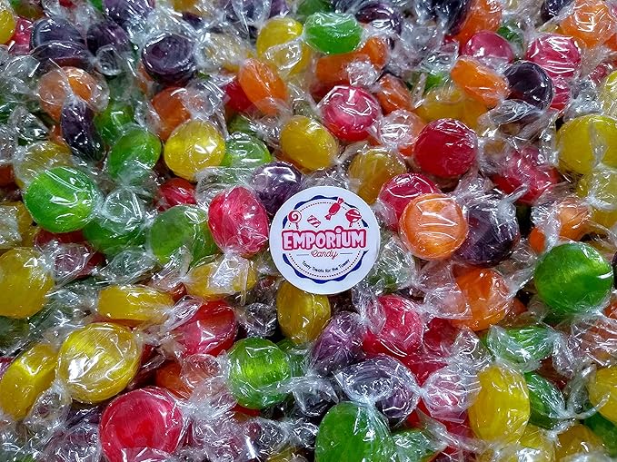 Assorted Flavored Fruit Buttons - 4 lbs of Individually Wrapped Assorted Fresh Sweet Strawberry Orange Grape Raspberry Lemon Sour Apple Bulk Candy