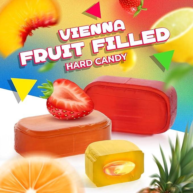 Arcor Vienna Fruit Filled Hard Candy | 1 Pound Bag | Bon Bons Candy with Strawberry, Apricot, Pineapple, Lemon, Orange Flavors | Individually Wrapped Fruit Hard Candies
